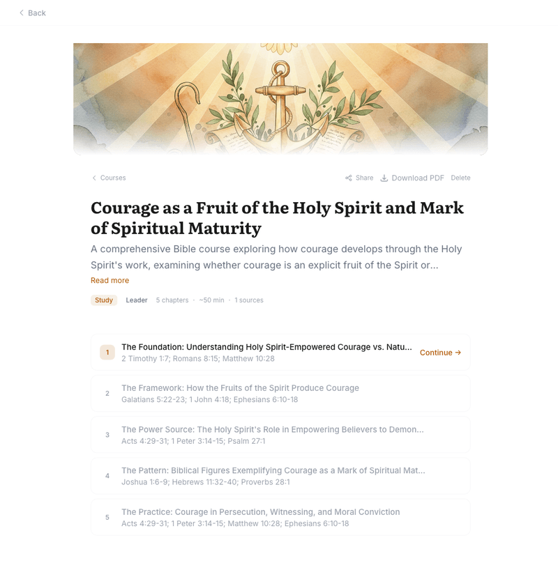 Course detail page — cover image, chapters, progress